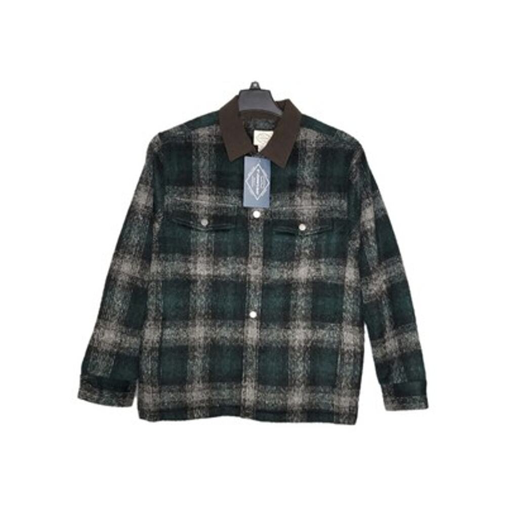 St. Johns Bay Mens SZ M Olive Brown Plaid Chore Coat Quilt Line Jacket Barn Work